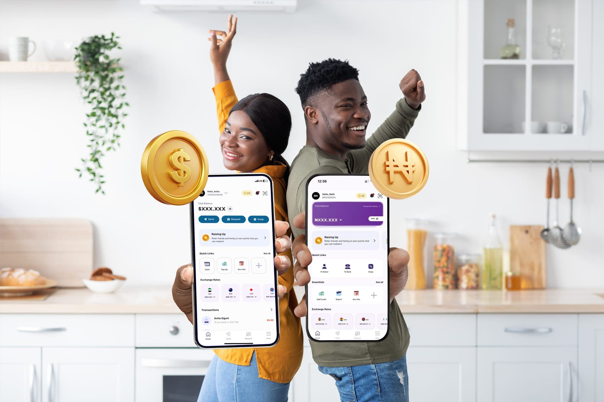User managing multiple currencies in a mobile wallet